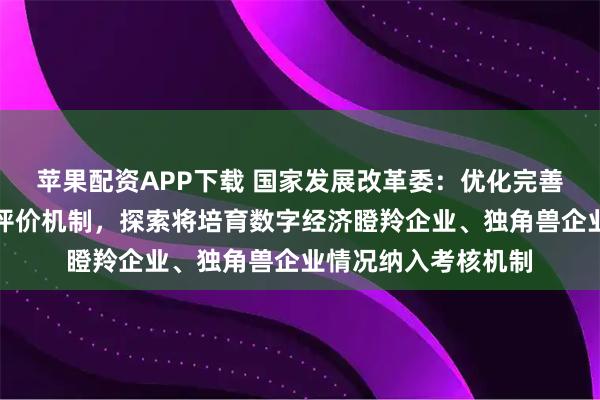 苹果配资APP下载 国家发展改革委：优化完善国有创业投资考核评价机制，探索将培育数字经济瞪羚企业、独角兽企业情况纳入考核机制