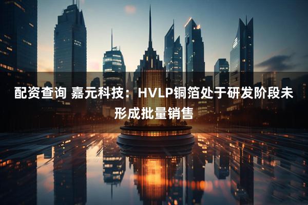 配资查询 嘉元科技：HVLP铜箔处于研发阶段未形成批量销售